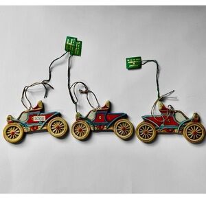 NOS Set of 3 Car Vintage Christmas Ornaments With Tags Limited Edition Decor MCM
